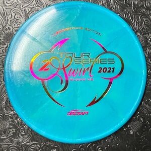 DiscCraft Tour Series Swirl Buzzz OS  Disc in Vibrant Blue with Pink n Gold